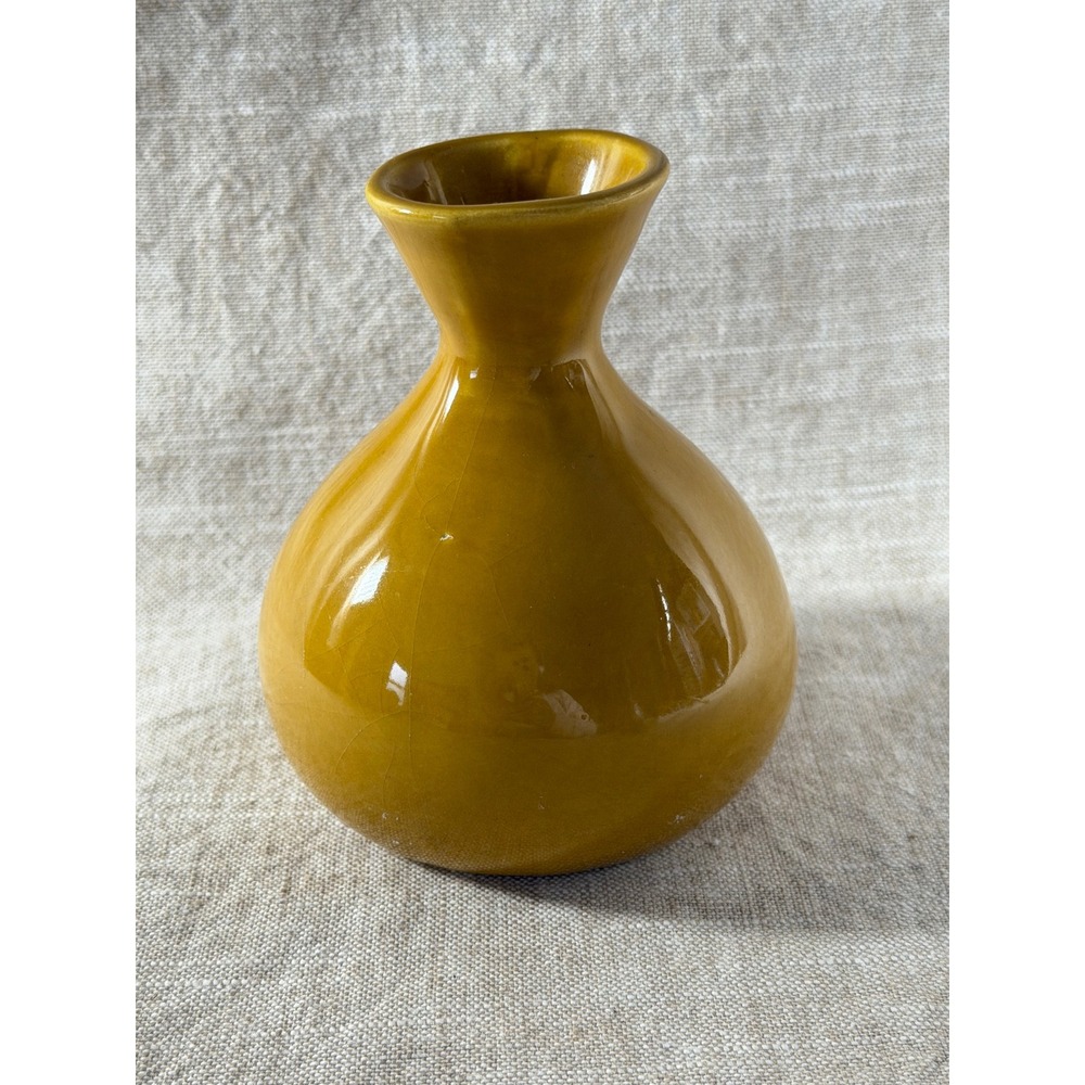 Vintage Mustard Yellow Bud Vase Glossy Ceramic Mid Century Modern Small Vase